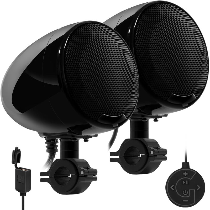 GoHawk Bluetooth Motorcycle Speakers | 4.5" Waterproof Motorcycle Stereo System | Built-in Amplifier Audio Music Player w/USB AUX, Great for Harley Touring ATV Scooter 4-Wheeler, AN4-X Black - Image 1